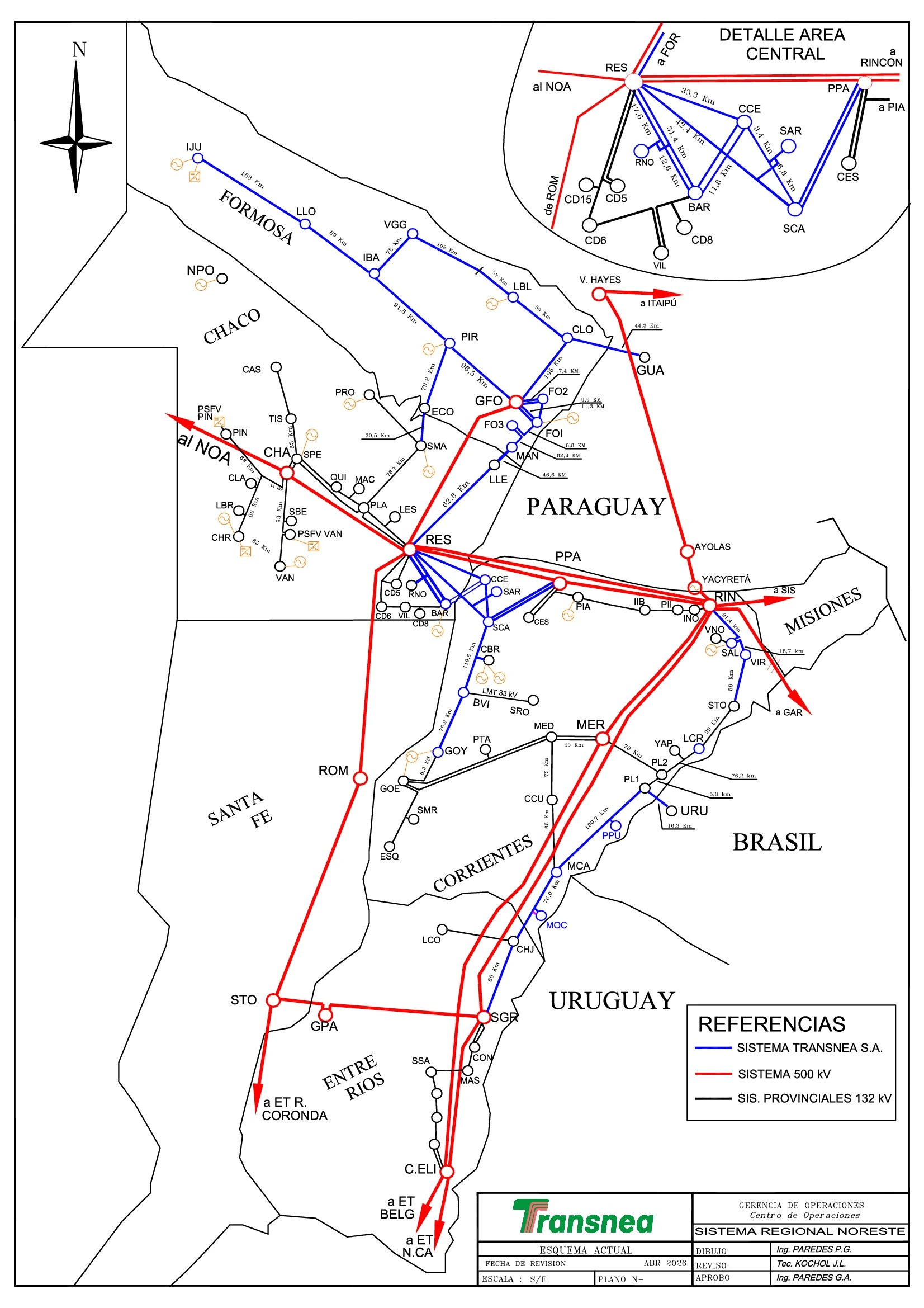 Mapa de la red eléctrica de TRANSNEA